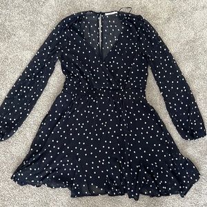 Francesca’s - Mi Ami Navy Blue Polka Dot Long Sleeve Dress. // SIZE LARGE